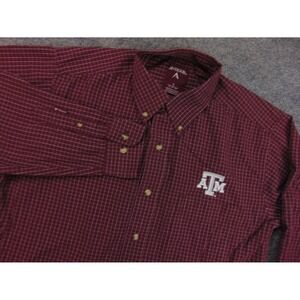 Texas A&M Button Down Mens S Maroon Grid Print Long Sleeve Antigua Shirt